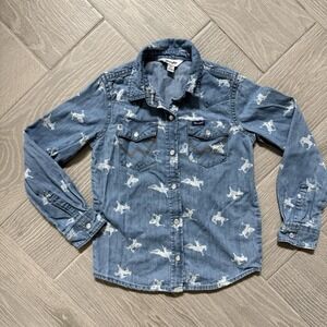 Wrangler Girls' Denim Pearl Snap Shirt Size Small, Long Sleeve, Horses